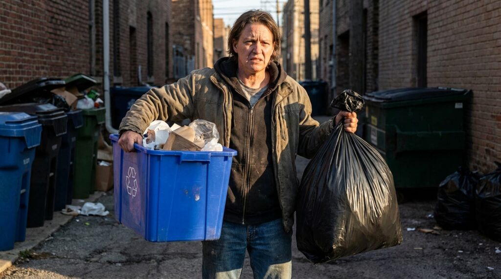 Disonancia cognitiva: por qué nos mentimos a nosotros mismos 2 Persona experimentando conflicto interno entre reciclaje y basura plástica