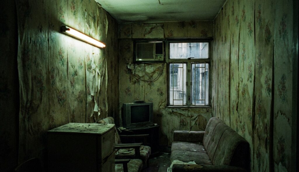 El macabro crimen de Hello Kitty en Hong Kong 3 Interior de apartamento abandonado y siniestro