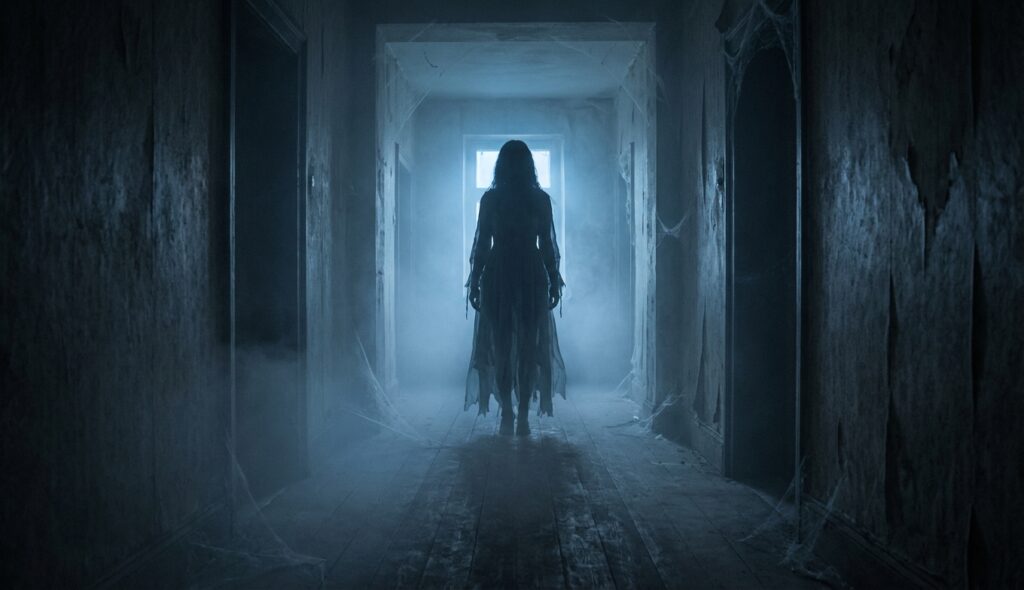 El macabro crimen de Hello Kitty en Hong Kong 5 Silueta fantasmal en pasillo oscuro