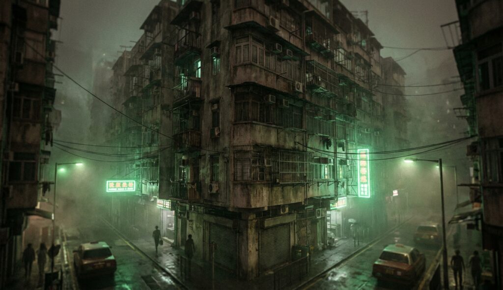 El macabro crimen de Hello Kitty en Hong Kong 6 Edificio antiguo en Hong Kong con atmósfera de terror