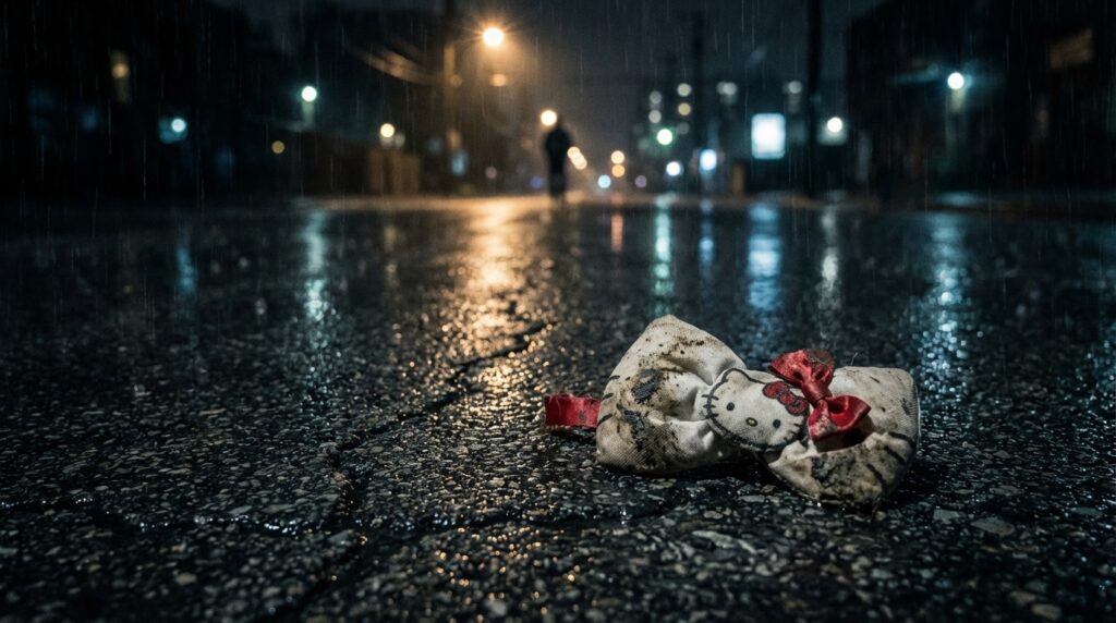 El macabro crimen de Hello Kitty en Hong Kong 7 Lazo de Hello Kitty en calle oscura