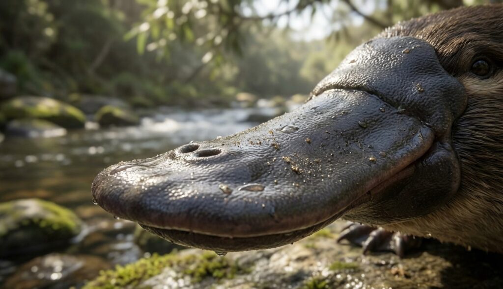 Primer plano del pico de un ornitorrinco