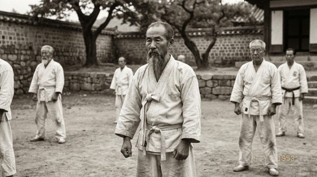 Taekwondo: El arte coreano de las patadas voladoras 3 Maestros fundadores del taekwondo en una sesión histórica