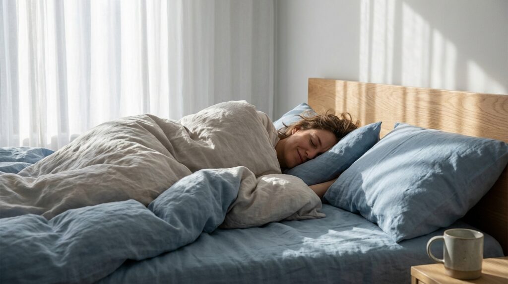 Persona durmiendo plácidamente representando la consolidación de la memoria