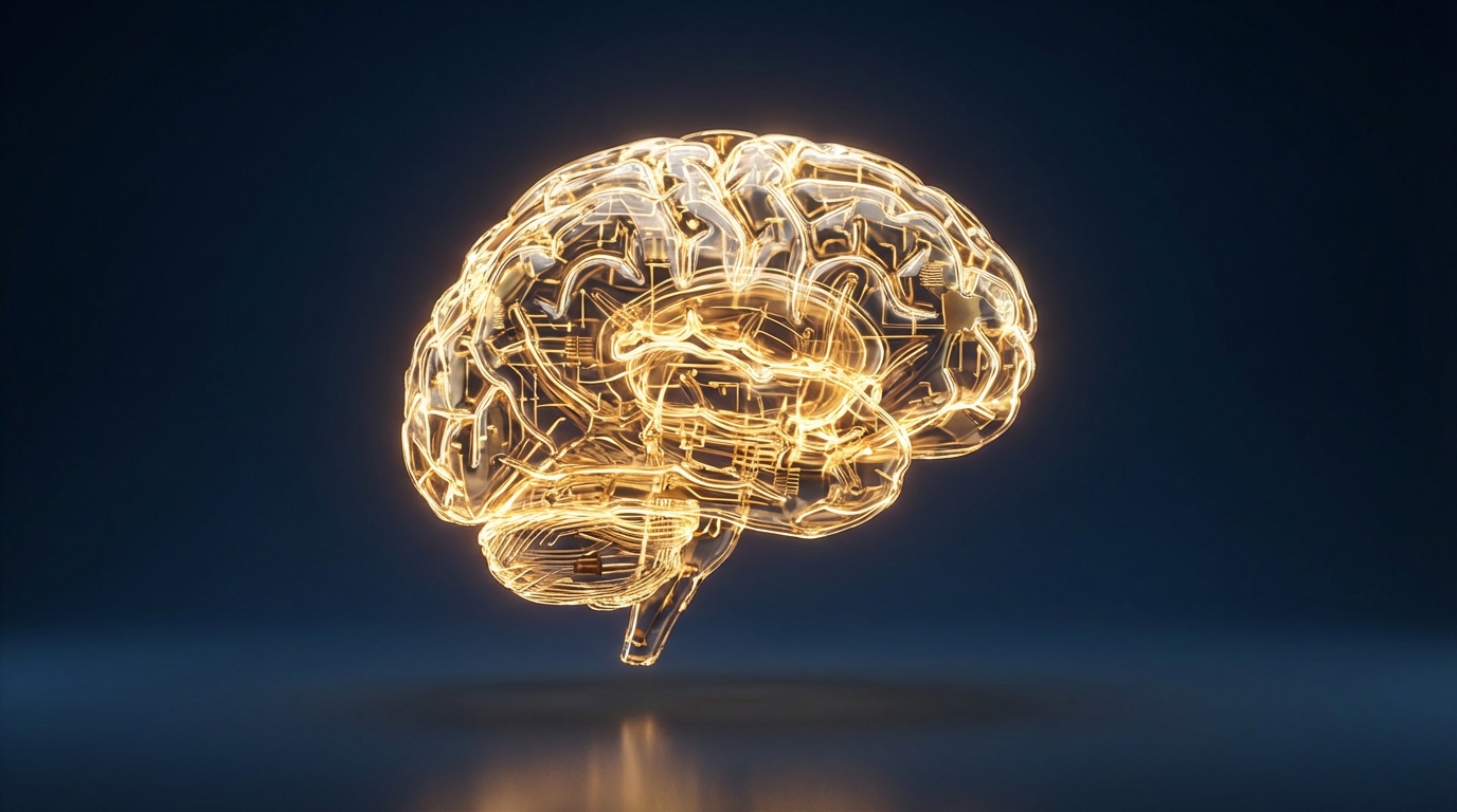 Cerebro humano brillante con conexiones neuronales digitales