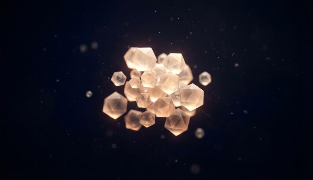 Representación artística de átomos antiguos flotando en el vacío