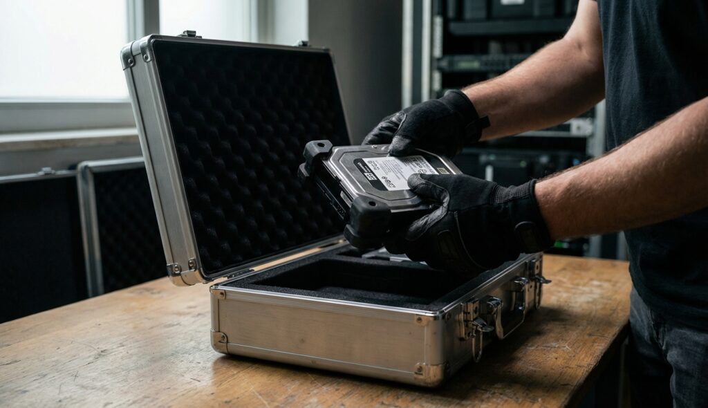Disco duro DCP de cine en maletín de seguridad