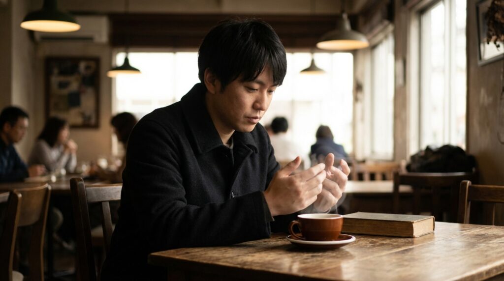 Persona experimentando despersonalización mirando sus manos