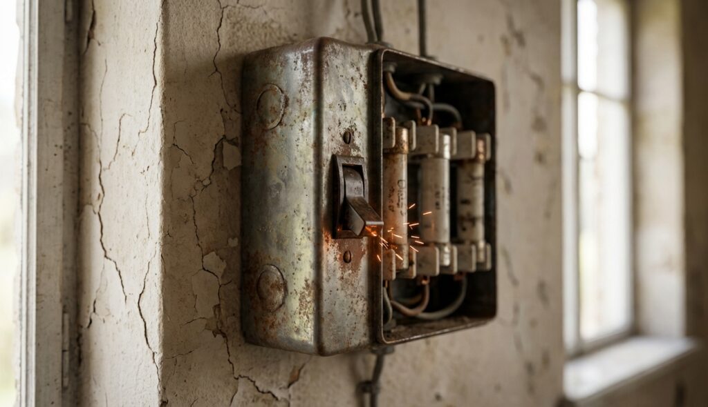 Interruptor eléctrico antiguo representando el colapso del sistema nervioso