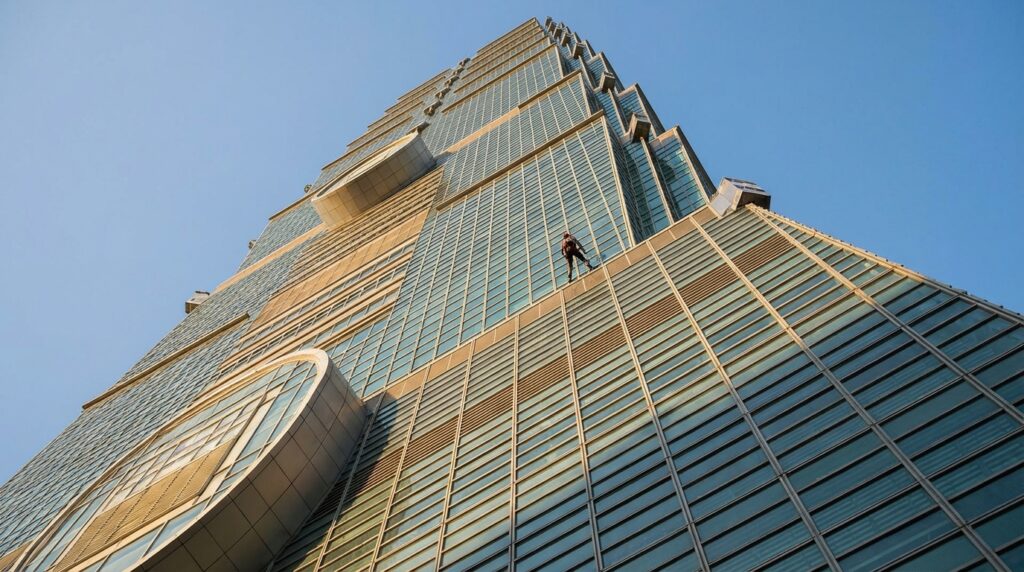 Alex Honnold escalando la fachada del Taipei 101