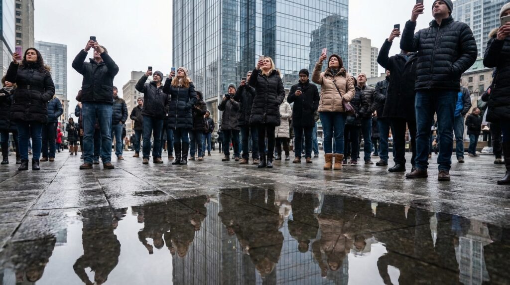 Multitud observando la escalada de Alex Honnold en Taipéi