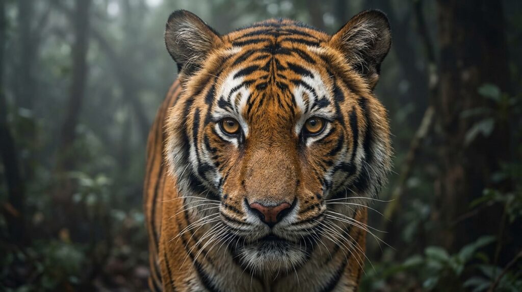 Cara de tigre simétrica mirando a cámara