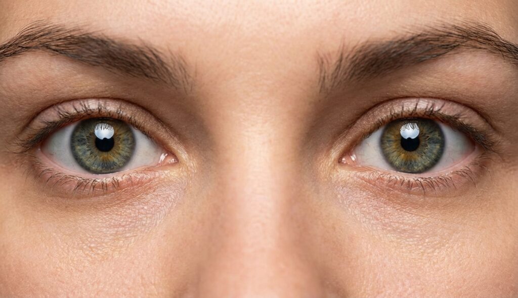 Detalle de ojos humanos reflejando una fuente de luz brillante