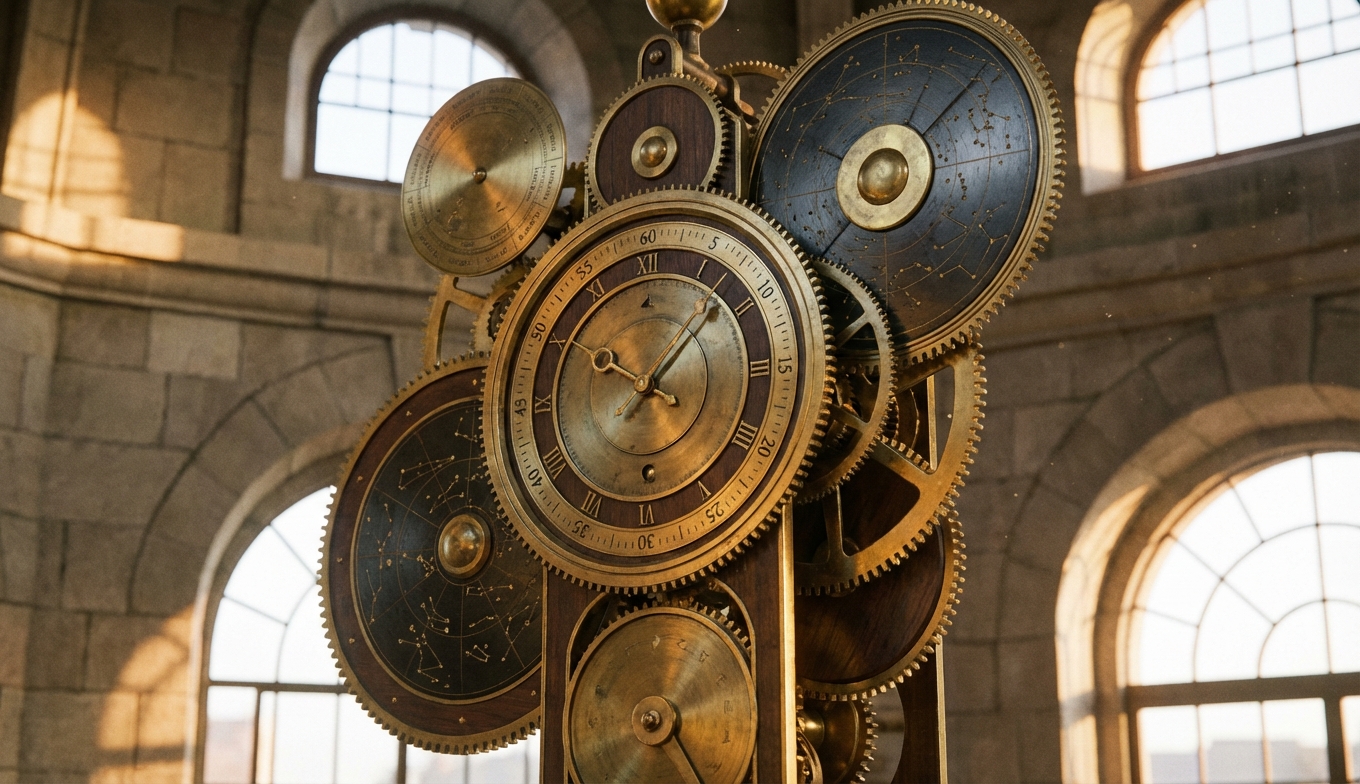 Imagen conceptual del origen del calendario y la mecánica del tiempo