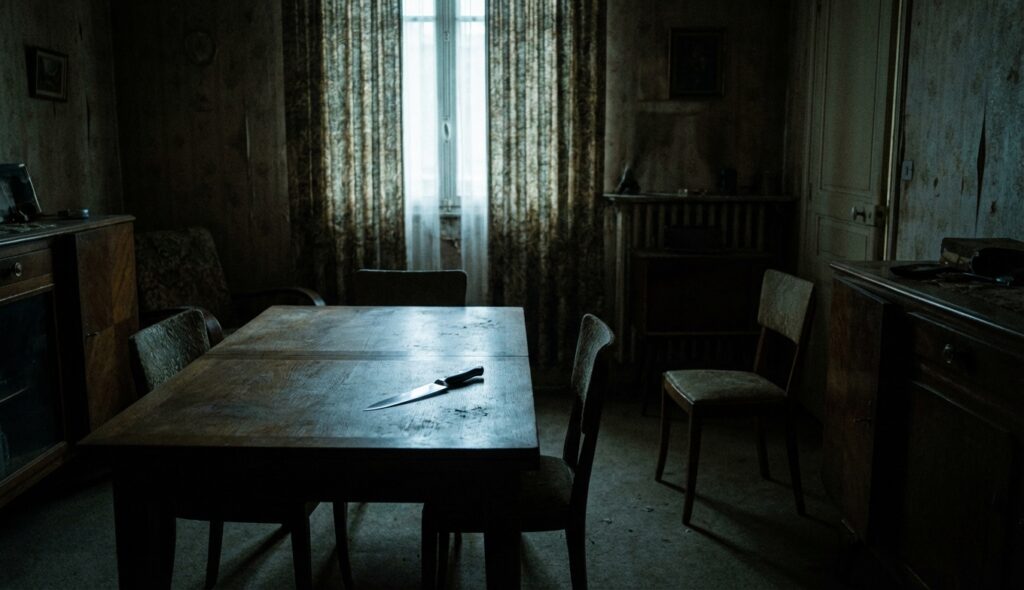 Issei Sagawa: El caníbal japonés que se volvió celebridad 2 Mesa de comedor sombría en un apartamento oscuro. issei sagawa