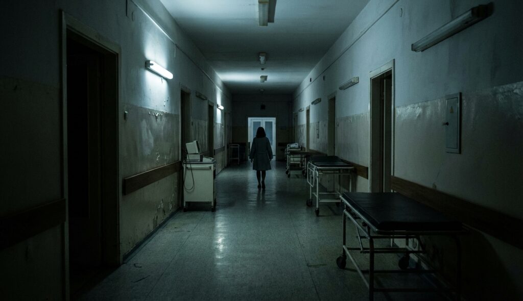 Issei Sagawa: El caníbal japonés que se volvió celebridad 4 Pasillo de hospital psiquiátrico con sombras inquietantes