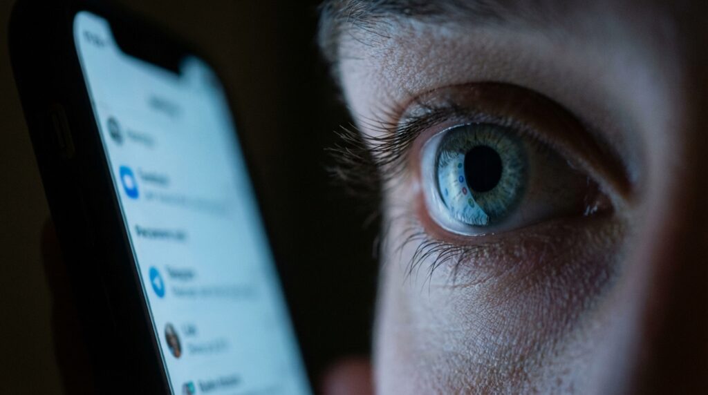 Pantallas OLED vs LCD: ¿Cuál cuida mejor tus ojos? 2 Ojo humano reflejando la luz de una pantalla de smartphone