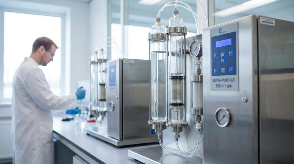 microplásticos en el agua - sistema de filtración avanzado en un laboratorio científico