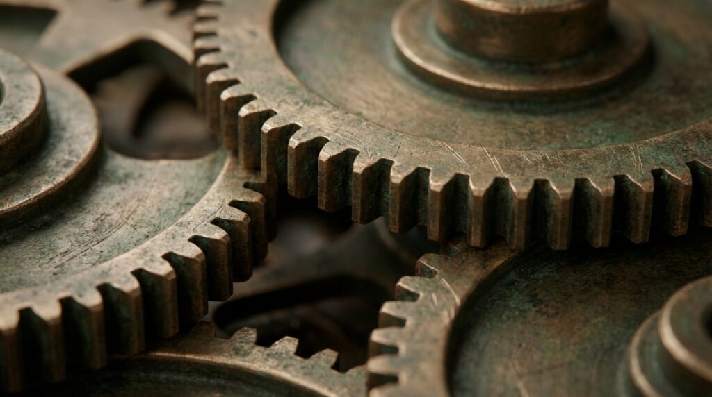 Mecanismo de Anticitera - Detalle de los engranajes de precisión de la tecnología antigua