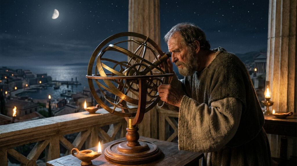 Mecanismo de Anticitera - Astrónomo griego utilizando tecnología para observar el cosmos