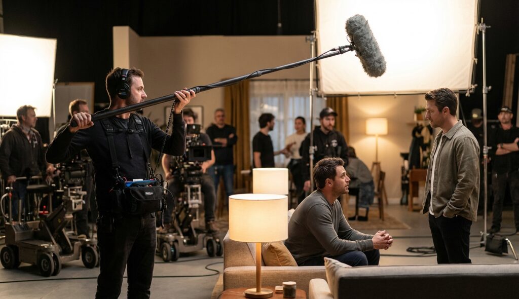 Cine sonoro: El increíble cambio que transformó la actuación 7 cine-sonoro - Set de grabación moderno mostrando la evolución del audio en el cine