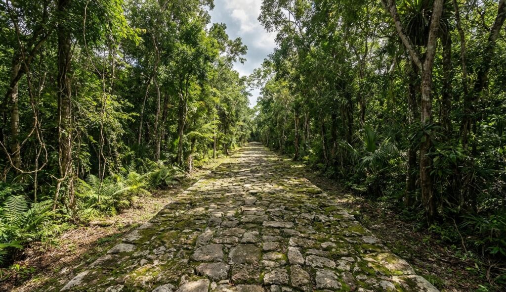 descubrimientos sobre la civilización maya - calzada antigua o sacbe en la selva