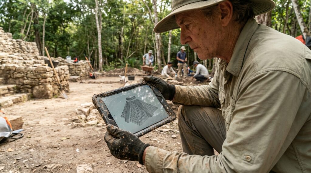 descubrimientos sobre la civilización maya - arqueólogo analizando nuevos hallazgos