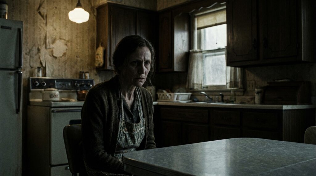 El caso Sylvia Likens: El secreto más oscuro de Indiana 3 El caso Sylvia Likens - retrato siniestro de una mujer en una cocina oscura