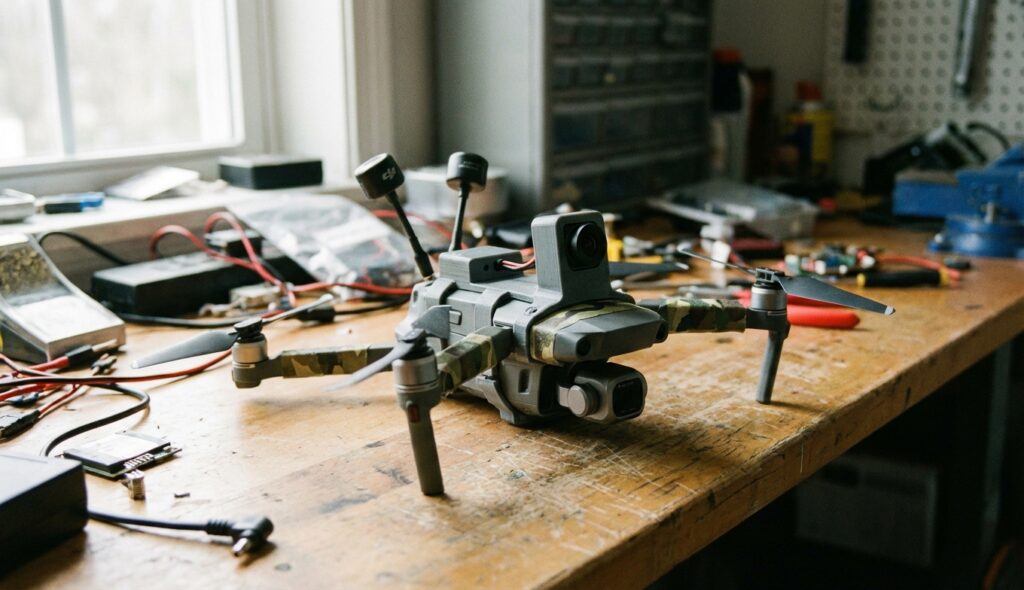 drones en la guerra - dron comercial pequeño adaptado para uso táctico