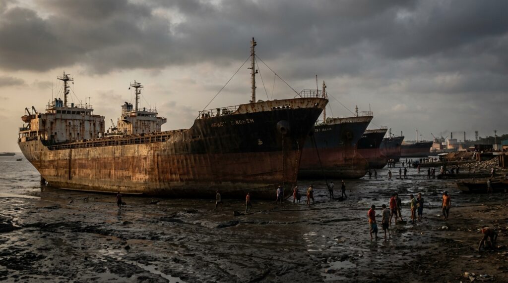 cementerio de barcos en Bangladesh - gigantescos buques de carga encallados en la costa de Chittagong