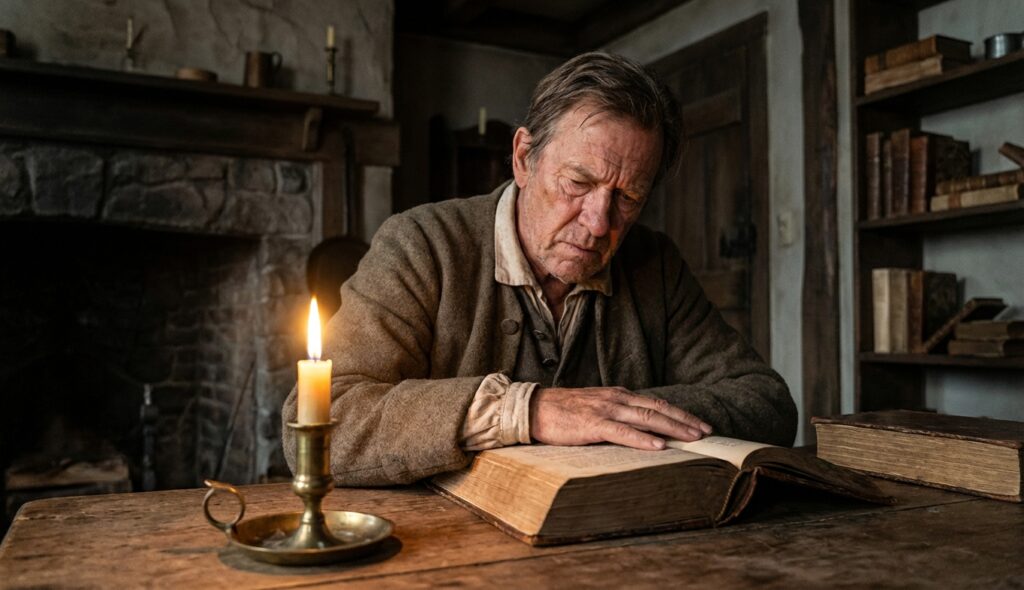 lectura recreativa - persona del siglo XVIII leyendo a la luz de las velas