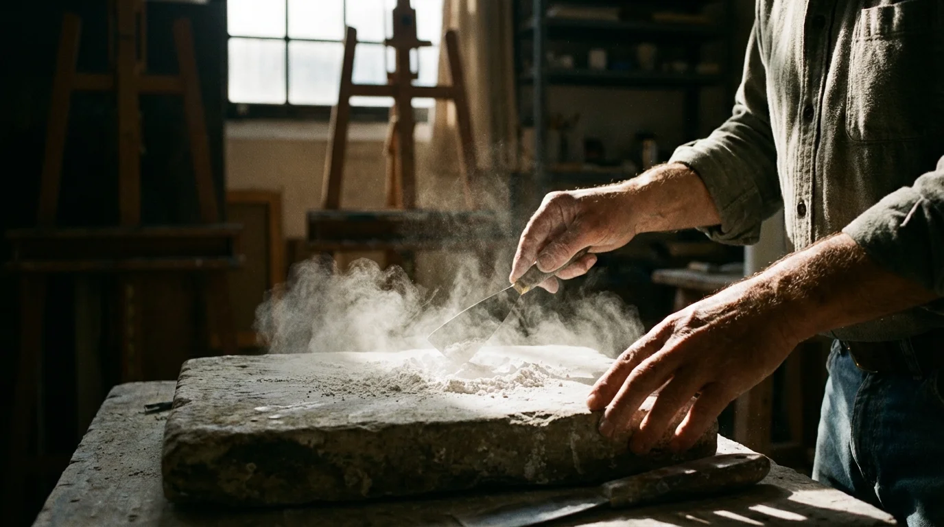 pigmentos tóxicos en el arte - artista mezclando pigmento blanco de plomo