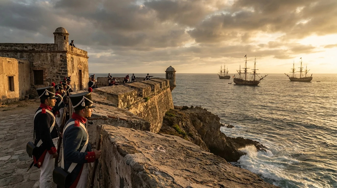 independencia de México - Soldados mexicanos observando la llegada de la flota chilena en Acapulco