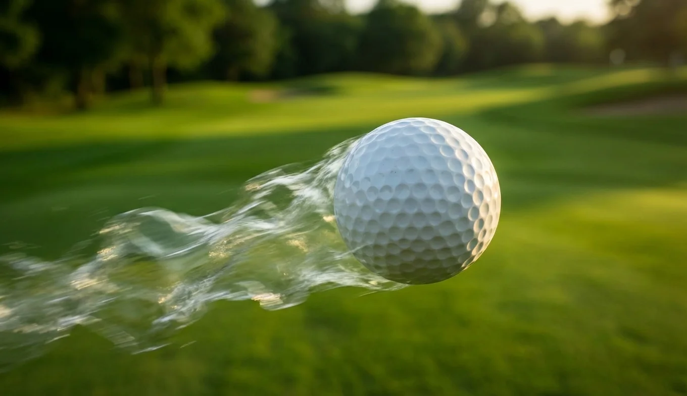 hoyuelos en las pelotas de golf - imagen destacada de bola en vuelo aerodinámico