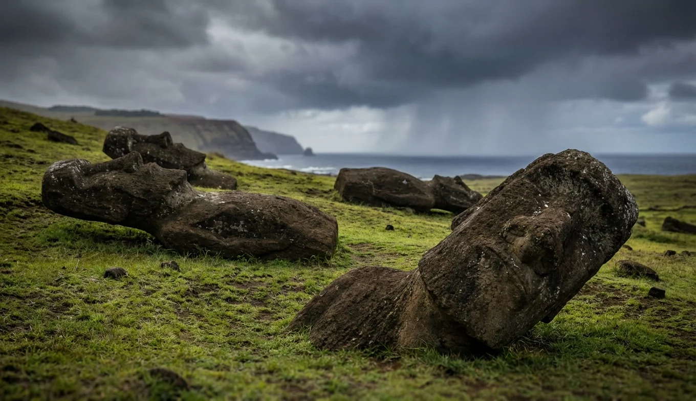 historia de Rapa Nui - moáis derribados durante conflictos internos