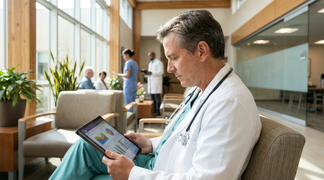 gripe masculina - médico analizando estadísticas de hospitalización por influenza