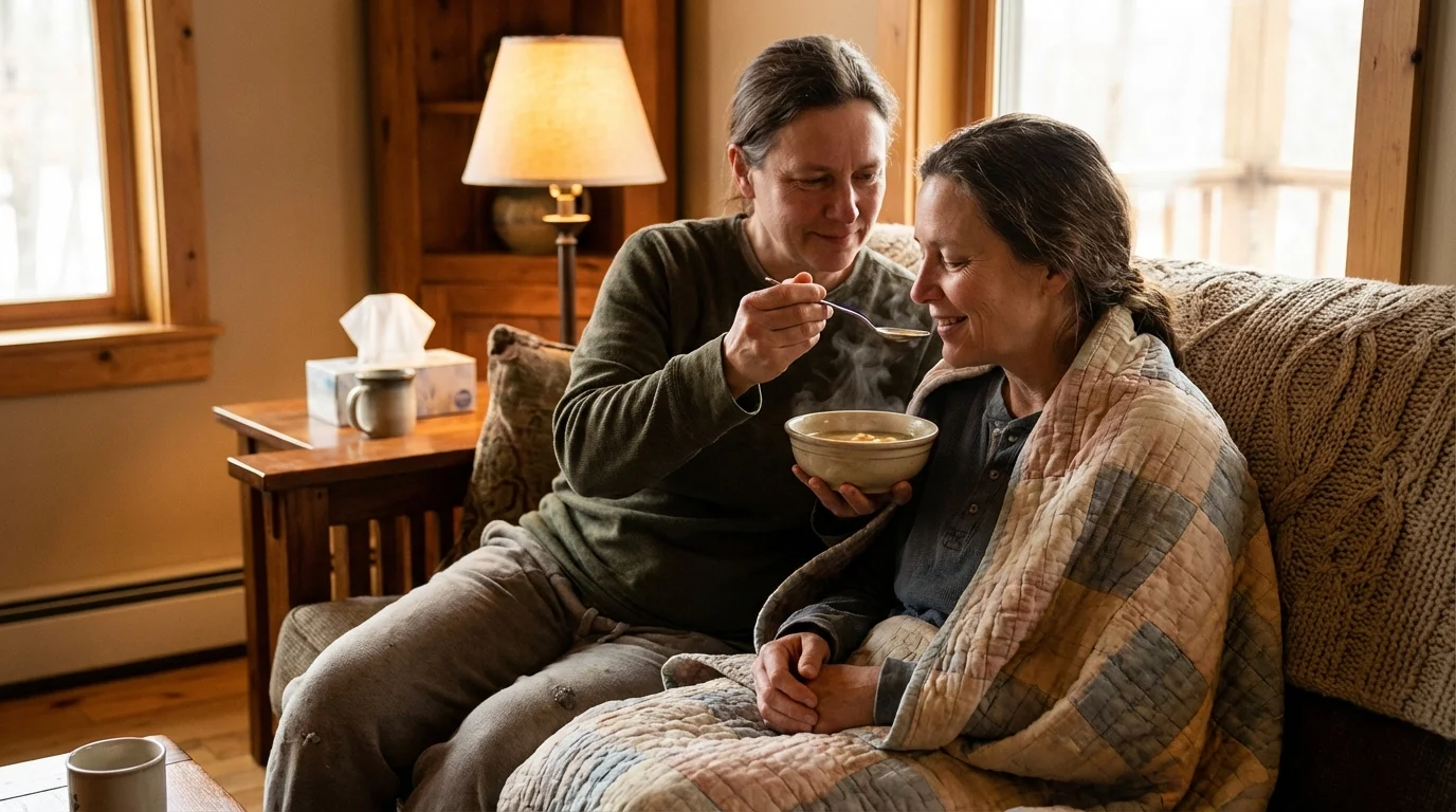 gripe masculina - escena de apoyo y cuidado durante un proceso gripal