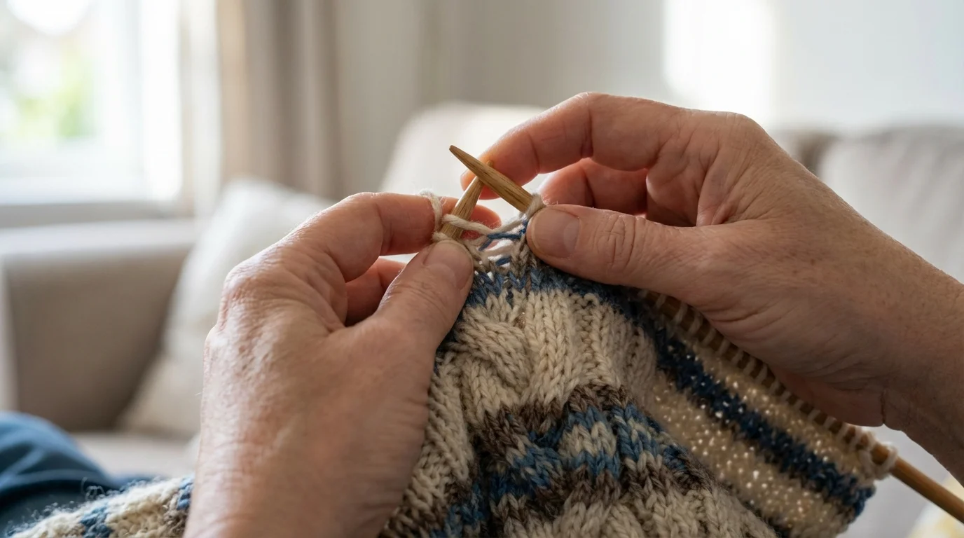 tejer mejora la memoria - manos coordinando agujas de tejer