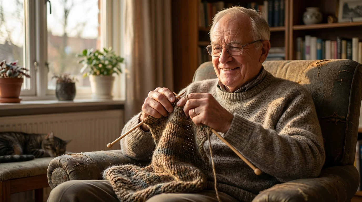 tejer mejora la memoria - hombre mayor ejercitando su mente