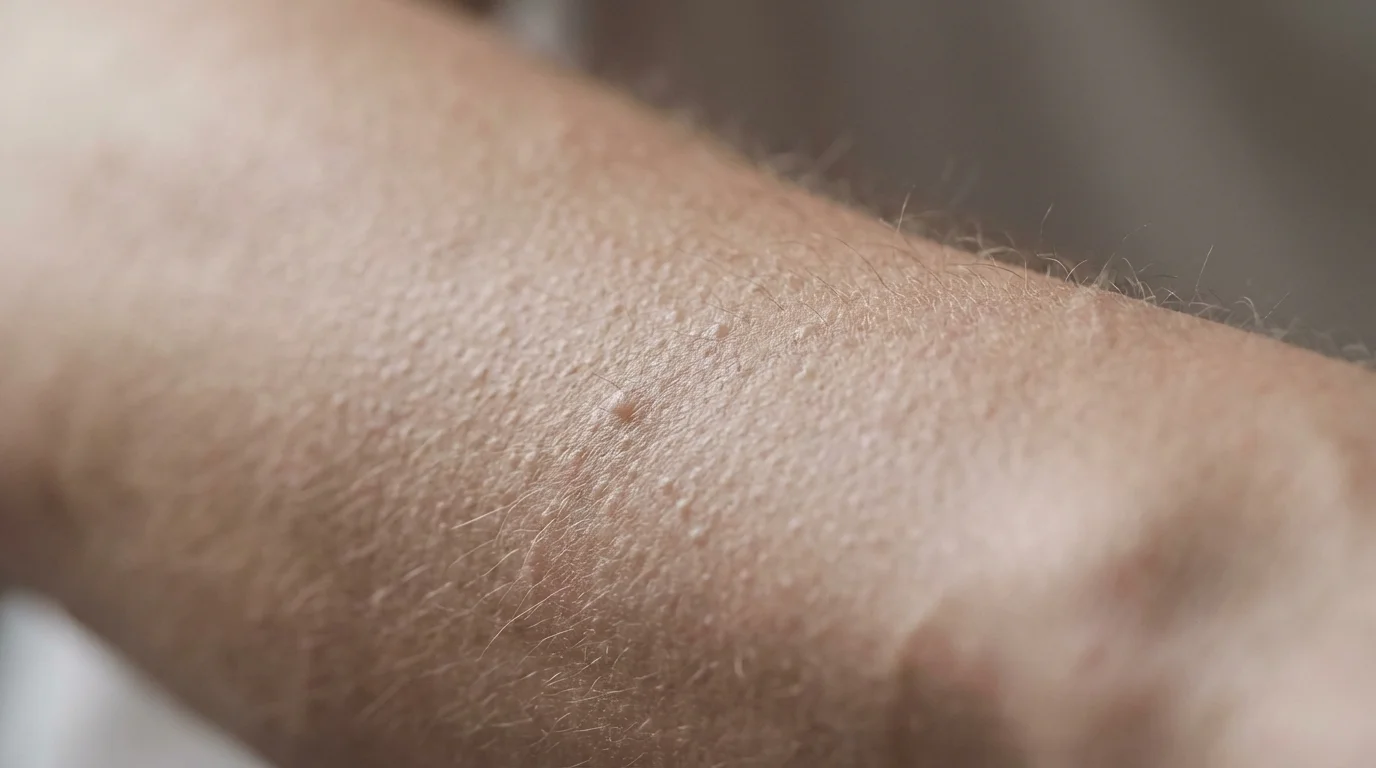 frisson musical - primer plano de piel con piloerección por estímulo sonoro