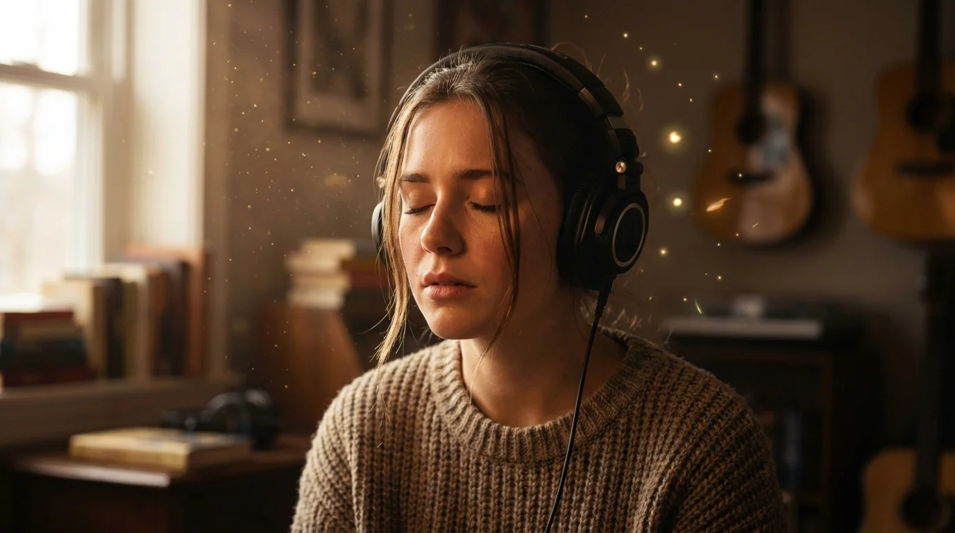 frisson musical - mujer experimentando una conexión emocional intensa con la música