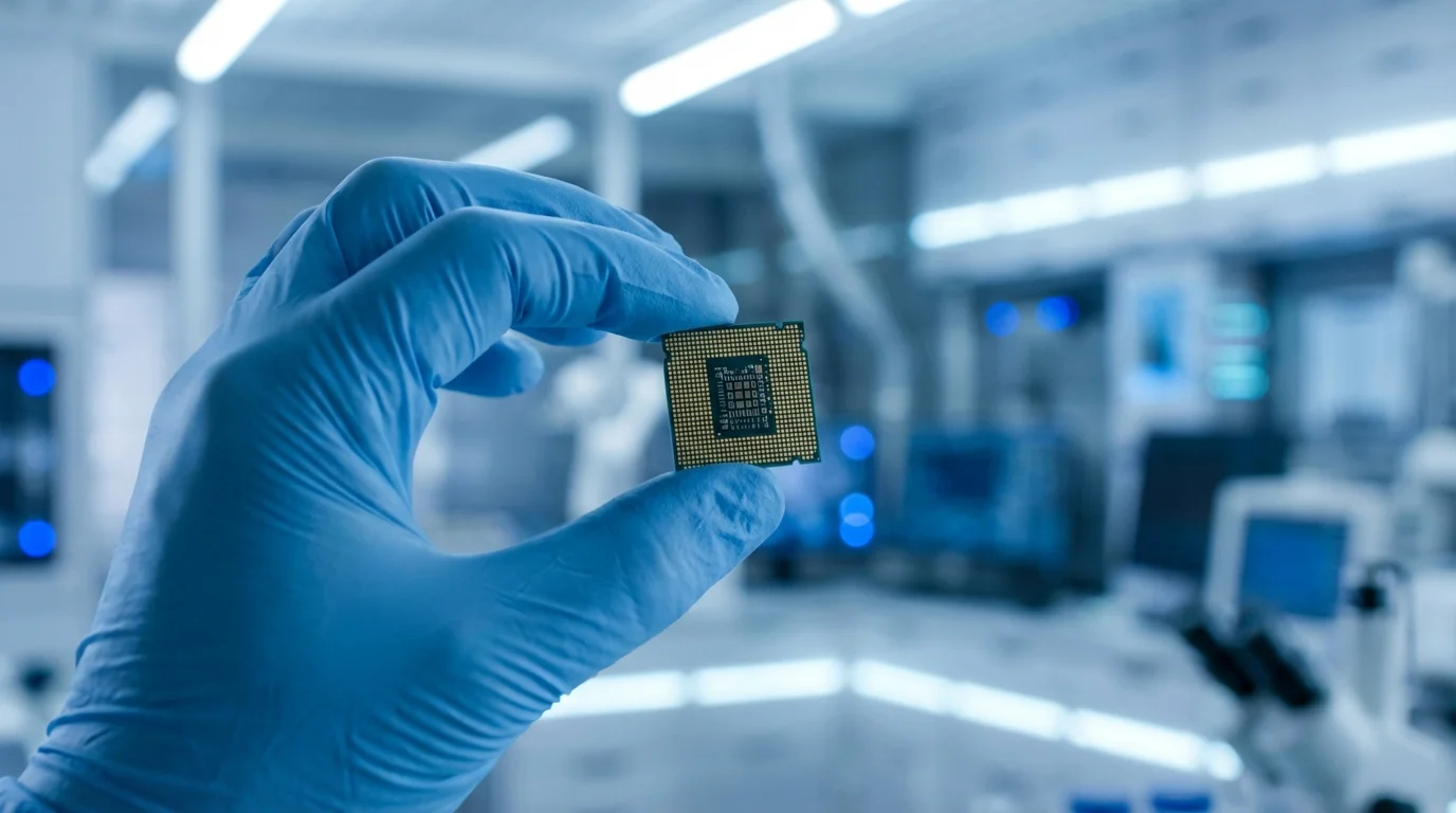 impacto de los microchips - primer plano de un microchip moderno sostenido por dedos humanos