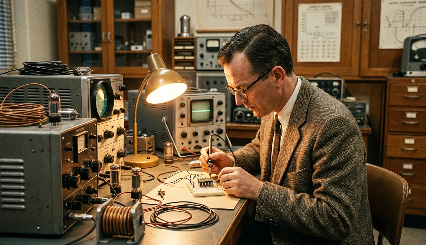 impacto de los microchips - recreación histórica de la invención del circuito integrado en un laboratorio