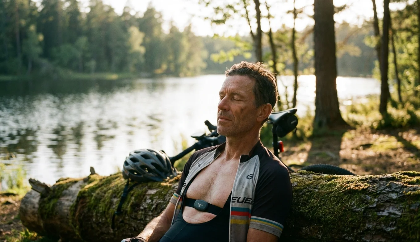 Pulsaciones bajas en atletas: El secreto de un corazón de élite 5 pulsaciones bajas en atletas - ciclista profesional relajado mostrando un tono vagal optimizado