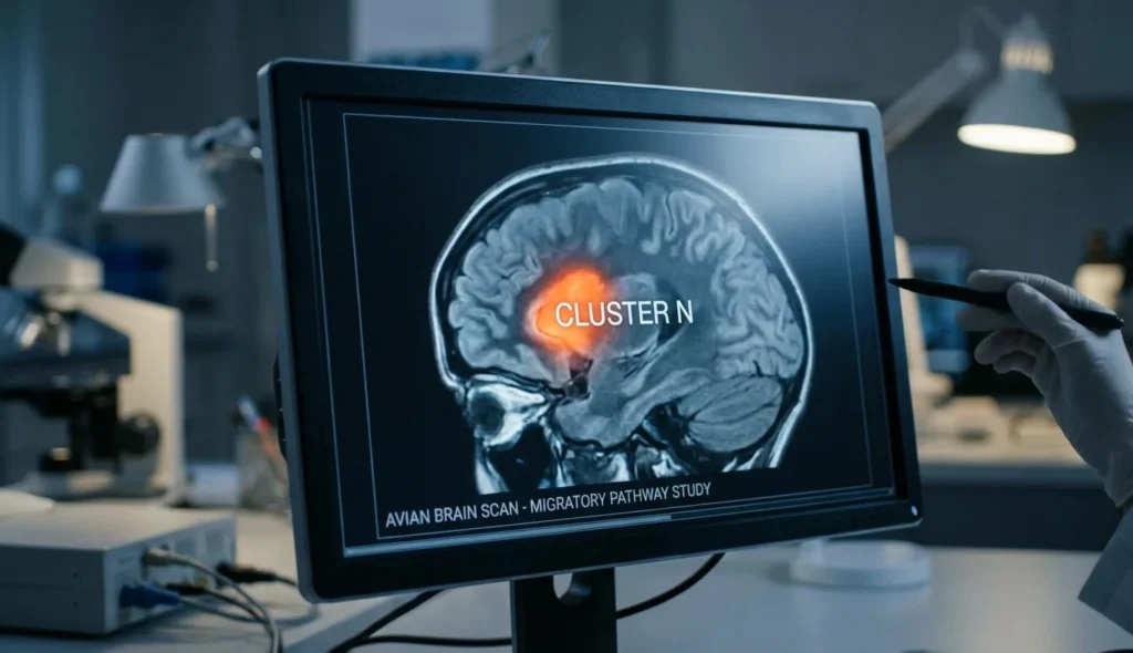proteína Cry4 - imagen que representa el Cluster N en exploración cerebral de un ave. magnetorrecepción en aves