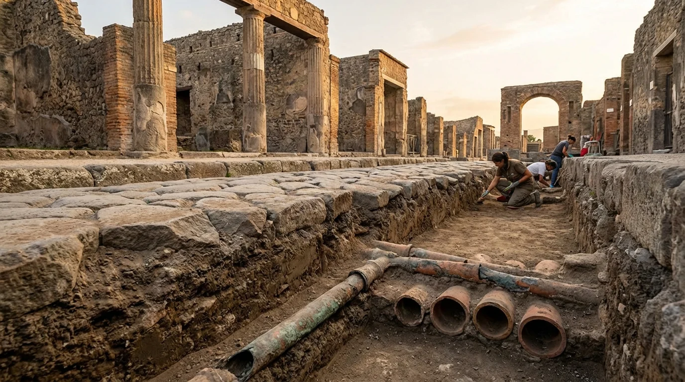 Ingeniería romana del agua y el impacto de su red 2 ingeniería romana del agua - sección transversal de tuberías subterráneas en una calle de la antigua Roma