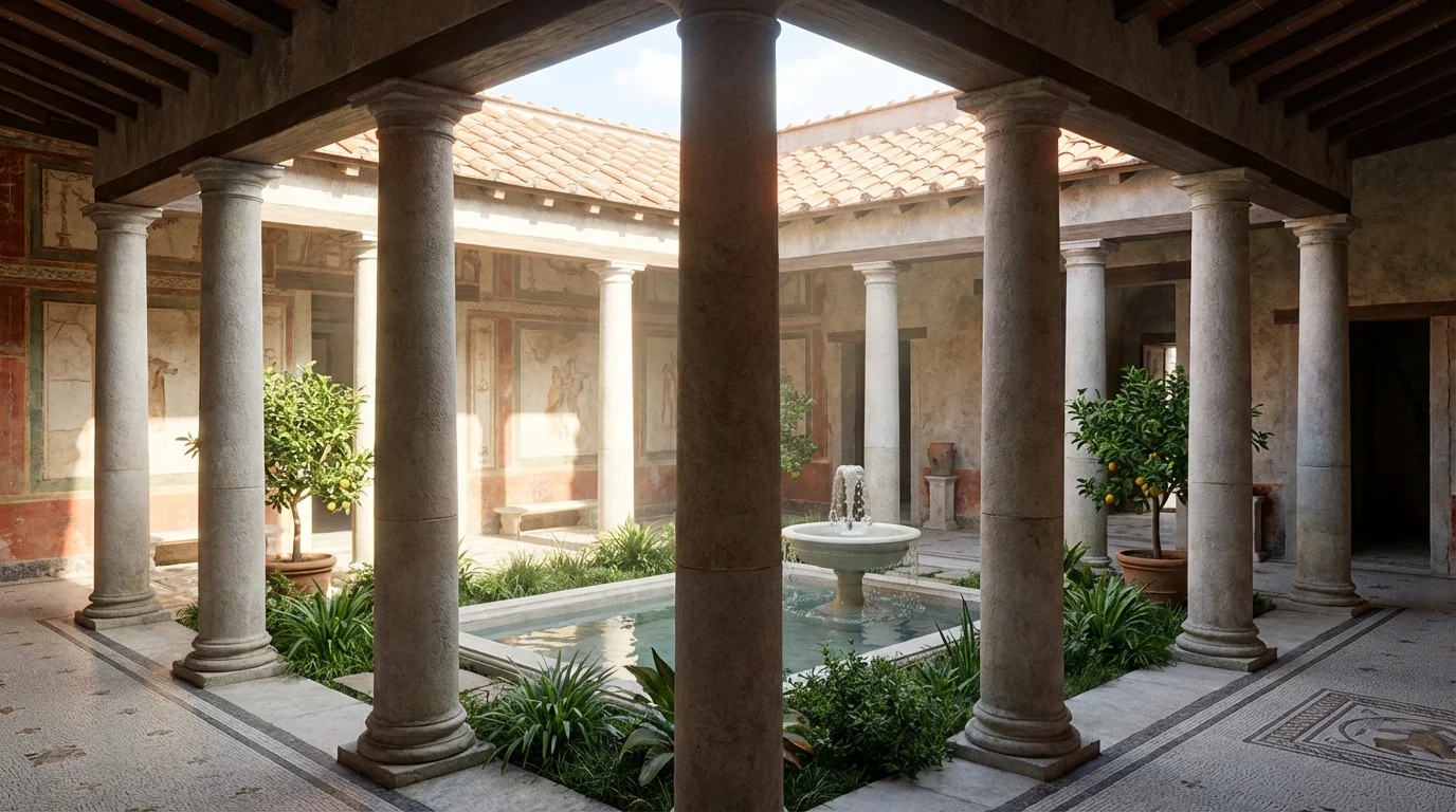 Ingeniería romana del agua y el impacto de su red 6 ingeniería romana del agua - patio interior de una domus romana mostrando refrigeración pasiva