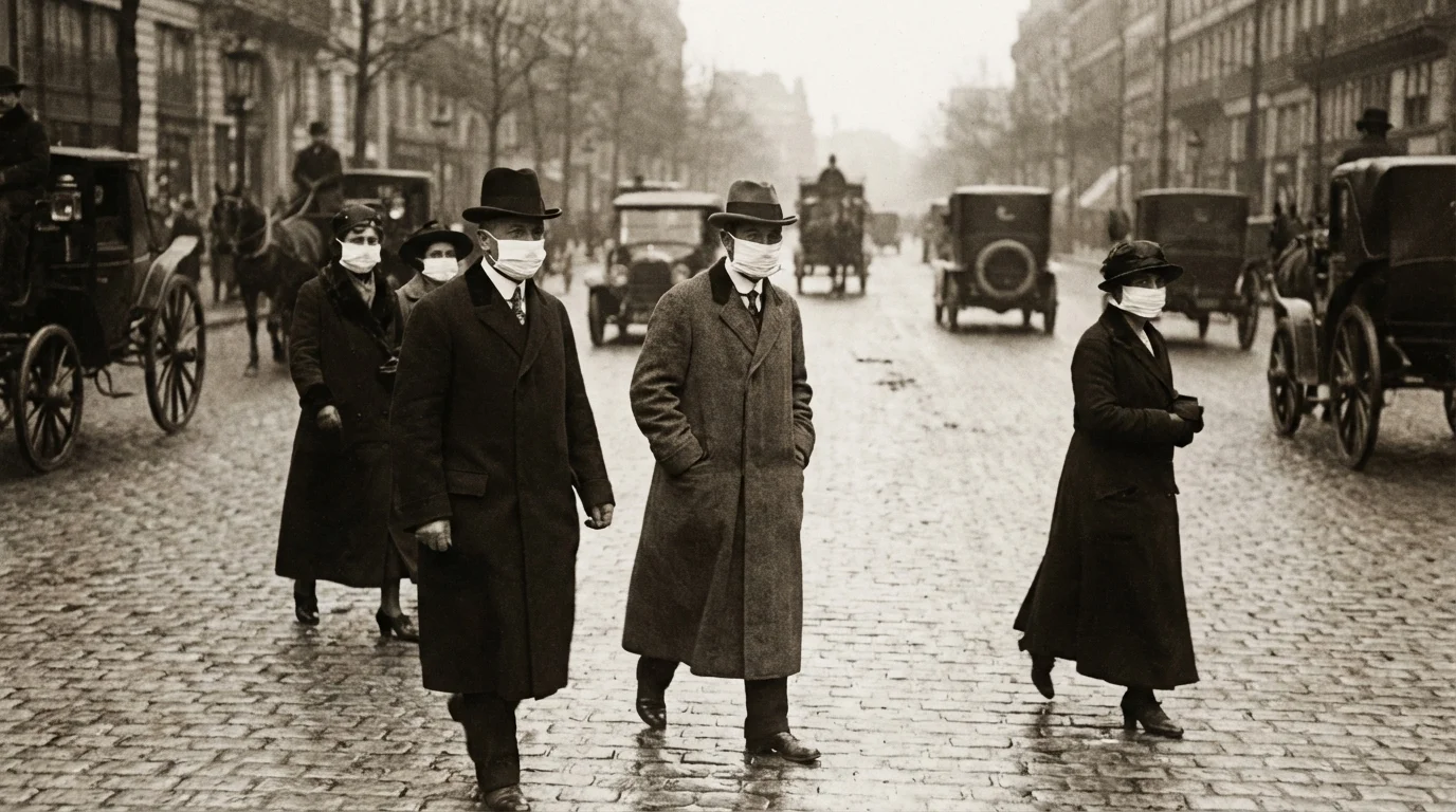 gripe española - personas usando mascarillas en 1918 como medida de prevención