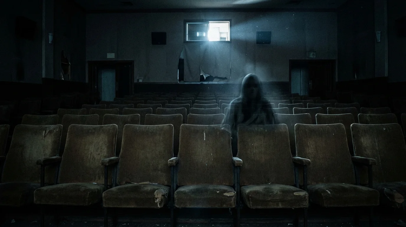 películas de terror - cine abandonado con atmósfera tétrica y fantasmal