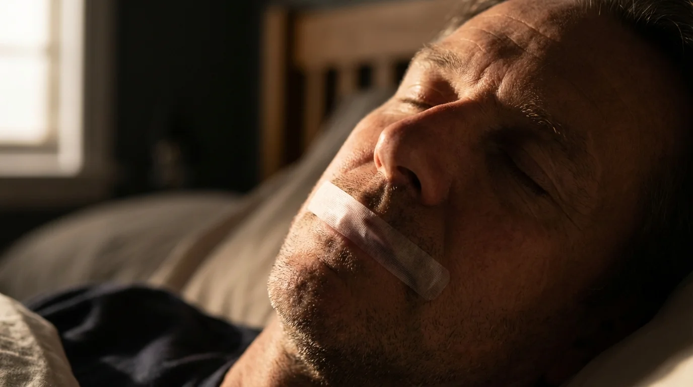 Sleepmaxxing - detalle de práctica de mouth taping para mejorar la respiración